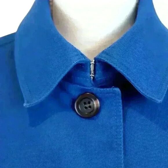 Ann Taylor Cobalt Blue Canvas Car Coat Button Front Cuffs Collar Size XS Petite - Picture 8 of 10